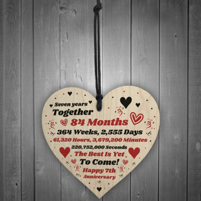7th Anniversary Gift Husband Wife Wedding Seven Years Mr Mrs Gift Wood Heart