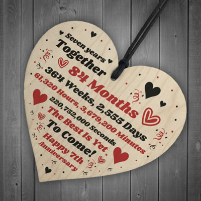 7th Anniversary Gift Husband Wife Wedding Seven Years Mr Mrs Gift Wood Heart - 6