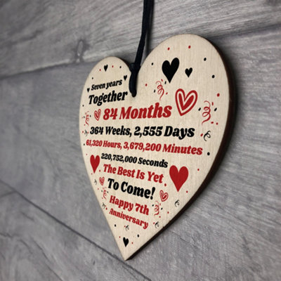 7th Anniversary Gift Husband Wife Wedding Seven Years Mr Mrs Gift Wood Heart - 7