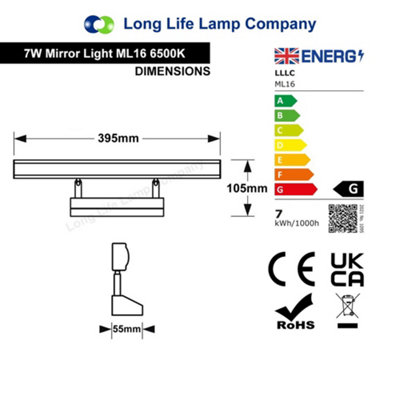 7w LED Bathroom Mirror Wall Light With Pull Cord Cool White 6500k IP20 ML16