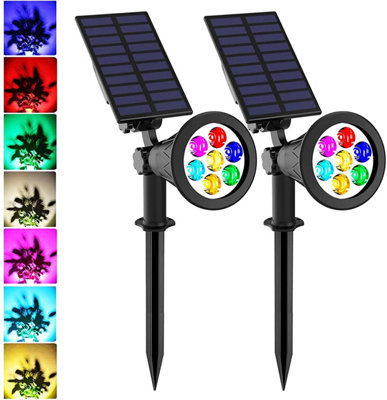 7W Solar Spike Garden Light,1800 mAh battery, 5.5V 1.5W Solar Panel, IP44, RGB (Pack of 2 units)