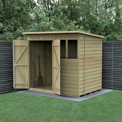 7x5 Pent Shed Beckwood Shed 25yr Guarantee Shiplap Pressure Treated  - 2 Windows - Double Door