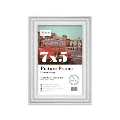 7x5 White Ornate Picture Frame (12.7 x 17.8cm) Poster, Photo, Artwork, Gallery Wall or Print