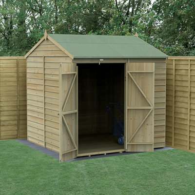 7x7 4LIFE Reverse Apex Shed 25yr Guarantee Overlap Pressure Treated - Double Door - No Windows