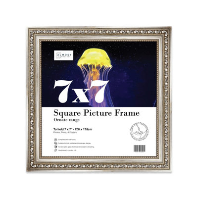 7x7 Silver Ornate Picture Frame (17.8 x 17.8cm) Poster, Photo, Artwork ...