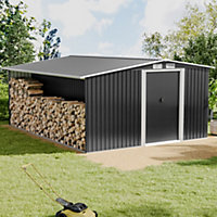 8.4 x 8.5 ft  Black Metal Shed Garden Storage Shed with 8.5 x 2.1 ft Log Store
