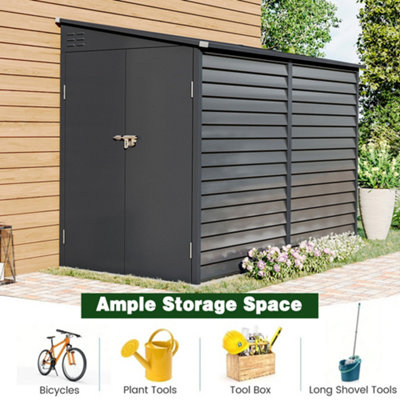 8.8 x 4.7 ft Charcoal Black Pent Metal Garden Storage Shed Motorcycle Shed with Lockable Door