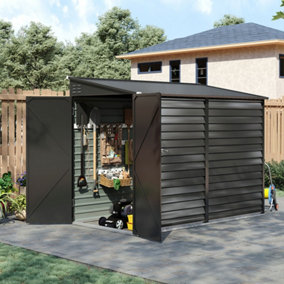 8.8 x 4.7 ft Charcoal Black Waterproof Pent Outdoor Metal Garden Storage Shed Tool Storage Shed