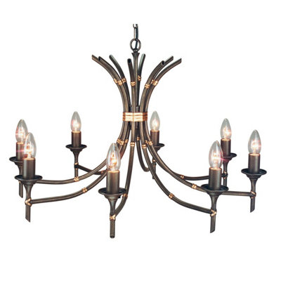 8 Bulb Chandelier Ceiling Light Tied Bamboo Canes Style Bronze Patina LED E14 60W