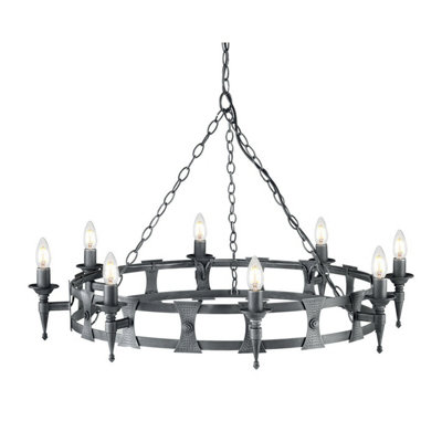 8 Bulb Chandelier Hanging Pendant Ceiling Light Black Silver LED E14 60W Bulb