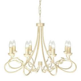 8 Bulb Chandelier Hanging Pendant Ceiling Light Ivory Gold LED E14 60W Bulb