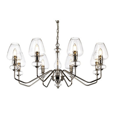 8 Bulb Chandelier Highly Polished Nickel Finish Clear Glass Shades LED ...