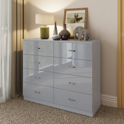 8 Drawer Chest Of Drawers High Gloss Grey Bedroom Furniture