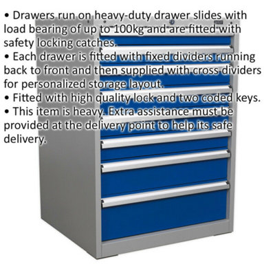8 Drawer Industrial Cabinet - 725 x 655 x 1000mm - Heavy Duty Drawer Slides