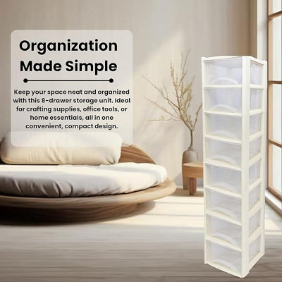 8 Drawer Large Plastic Storage Drawer Tower - Home, Offices and
