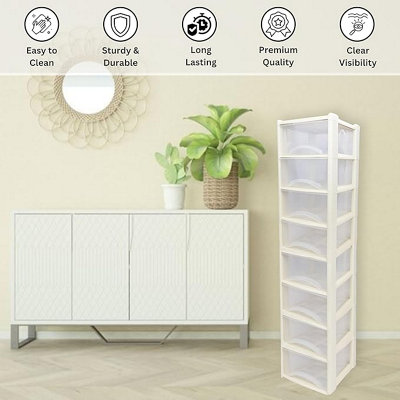 8 Drawer Large Plastic Storage Drawer Tower - Home, Offices and