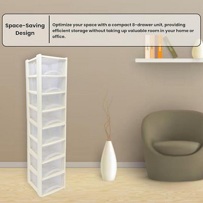 8 Drawer Large Plastic Storage Drawer Tower - Home, Offices and