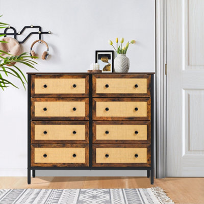 8-DRAWER RUSTIC RATTAN STORAGE CABINET