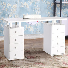 8 drawers Manicure Station Nail Table Salon Nail Desk on Wheels with Dust Collector