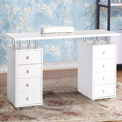 8 Drawers White Manicure Station Nail Table Salon Nail Desk On Wheels ...