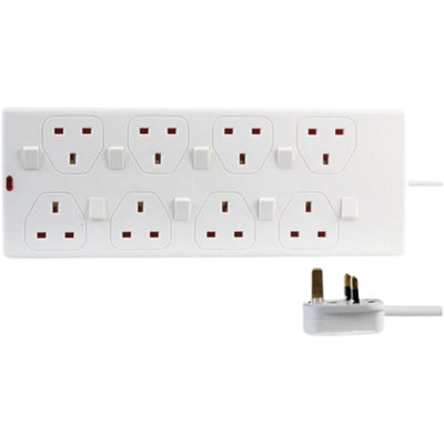 8-Gang Individually Switched Extension Lead, 2m White