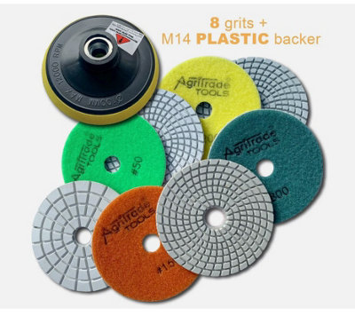 8 Grit Wet Diamond Polishing Pad Set 50-3000, Buff with M14 Plastic ...