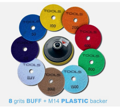 8 Grits 30-3000 with BUFF SET + M14 Plastic Back holder - Dry Diamond ...