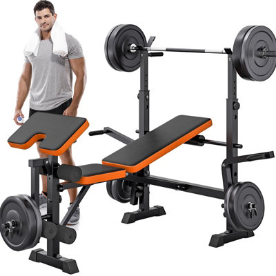 8 in 1 270KG Weight Bench Adjustable Bench Press Set with Squat Rack Olympic Workout Bench with Leg Developer Preacher Curl