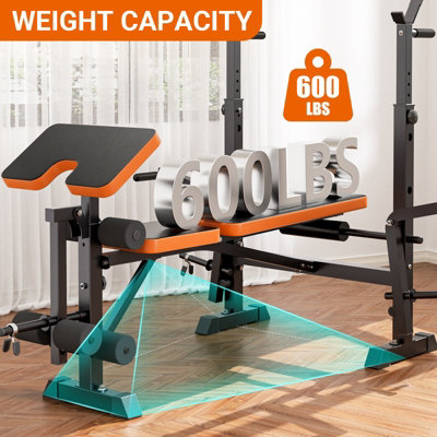 8 in 1 270KG Weight Bench Adjustable Bench Press Set with Squat Rack Olympic Workout Bench with Leg Developer Preacher Curl