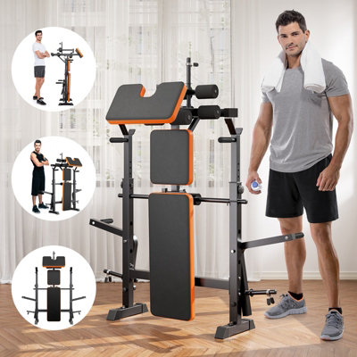 8 in 1 270KG Weight Bench Adjustable Bench Press Set with Squat Rack Olympic Workout Bench with Leg Developer Preacher Curl
