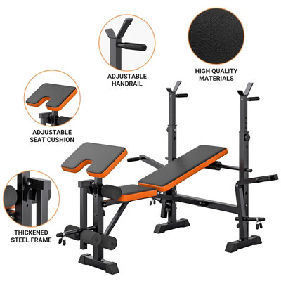 8 in 1 270KG Weight Bench Adjustable Bench Press Set with Squat Rack Olympic Workout Bench with Leg Developer Preacher Curl