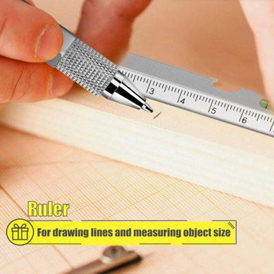 8 in 1 MultiTool Pen gadget with leveler Silver