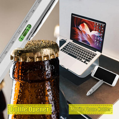 8 in 1 MultiTool Pen gadget with leveler Silver - 4