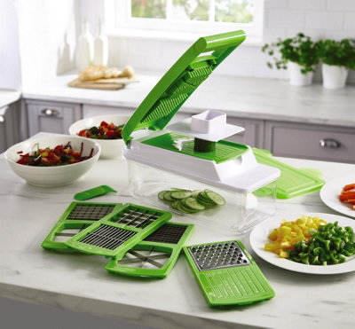 8-in-1 Slicing and Chopping Set with Grater, Mandolin, 6 Push-Through Food Cutters & Fridge Safe Storage Box - 14 x 31.5 x 11.5cm