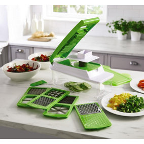 8-in-1 Slicing and Chopping Set with Grater, Mandolin, 6 Push-Through Food Cutters & Fridge Safe Storage Box - 14 x 31.5 x 11.5cm