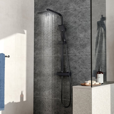 8 Inch Black Square Wall-mount Handheld Head and Rainfall Shower Head ...