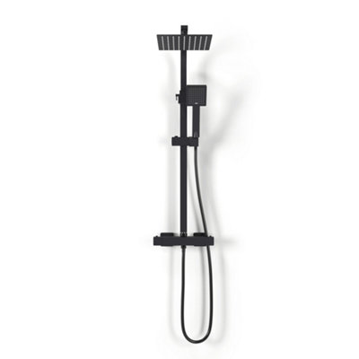 8 Inch Black Square Wall-mount Handheld Head and Rainfall Shower Head Bathroom Thermostatic Mixer Shower Set - 6