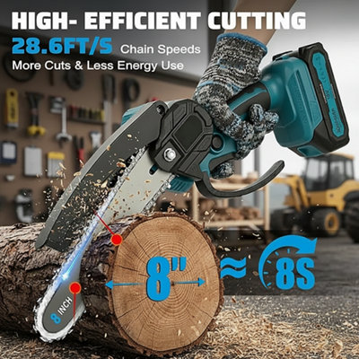 8 Inch Cordless Mini Chainsaw with 2 Batteries and 2 Chains