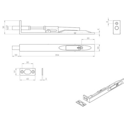 8 Inch Lever Action Flush Bolt Radius Forend 204 x 20mm Matt Black