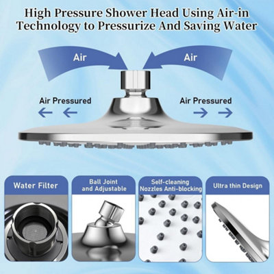 8 Inch Round Rain Shower Head, High Pressure Round Shower Head 100 ...