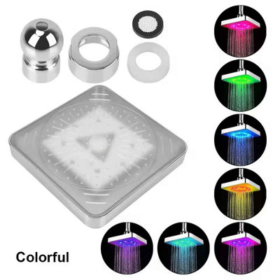 8 Inch Square LED Rainfall Shower Head Ultra Quiet Water Powered 7 ...