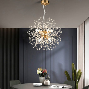 8 Lights Gold Sputnik Beaded Hanging Crystal Chandelier Dandelion Pendant Lights 45 cm