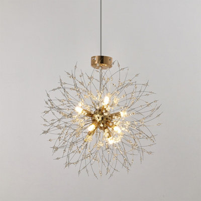 8 Lights Gold Sputnik Beaded Hanging Crystal Chandelier Dandelion Pendant Lights 45 cm