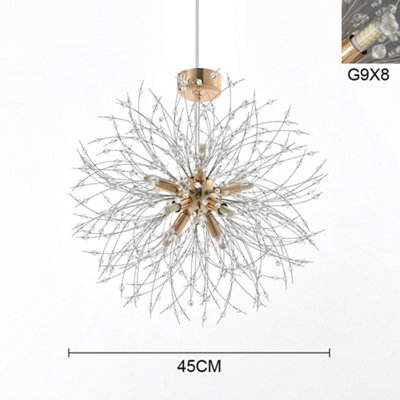 8 Lights Gold Sputnik Beaded Hanging Crystal Chandelier Dandelion Pendant Lights 45 cm
