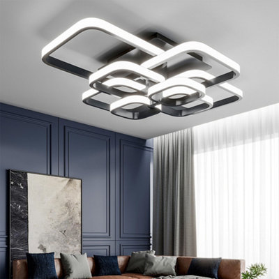 8 Lights Squares Black Contemporary LED Low Energy Semi Flush Acrylic Ceiling Light Cool White