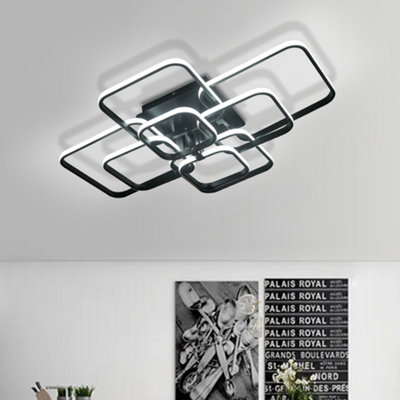 8 Lights Squares Black Contemporary LED Low Energy Semi Flush Acrylic Ceiling Light Cool White