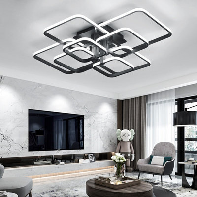 8 Lights Squares Black Contemporary LED Low Energy Semi Flush Acrylic Ceiling Light Cool White