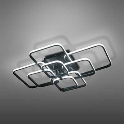 8 Lights Squares Black Contemporary LED Low Energy Semi Flush Acrylic Ceiling Light Cool White