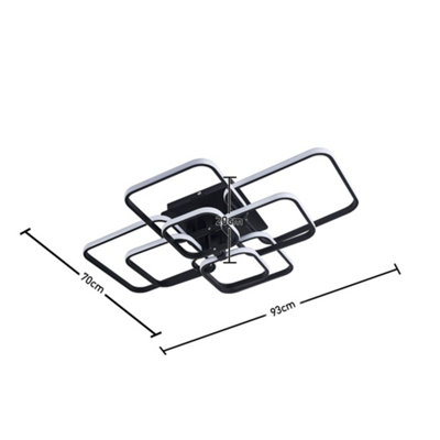 8 Lights Squares Black Contemporary LED Low Energy Semi Flush Acrylic Ceiling Light Cool White