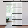 8 Lites Clear Glass Black Sliding Barn Door Panel Interior Door with 6ft Hardware Kit, 90 x 205 cm